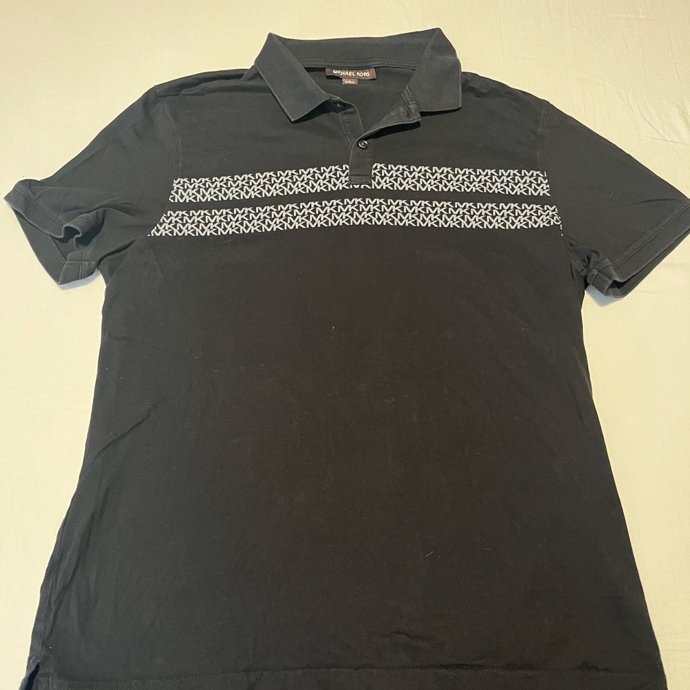 Michael Kors Black Polo Shirt with Logo Pattern